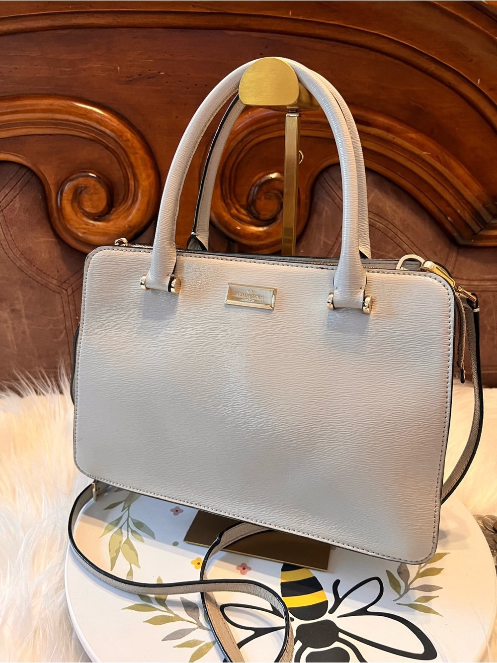 kate spade gray Patent Leather Satchel with Gold Hardware crossbody bag - Picture 15 of 17
